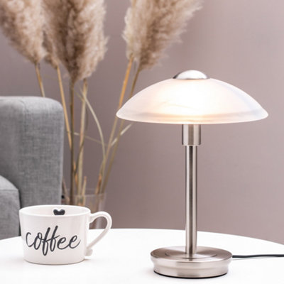 Litecraft Alasbaster Touch Satin Nickel Table Lamp from B&Q