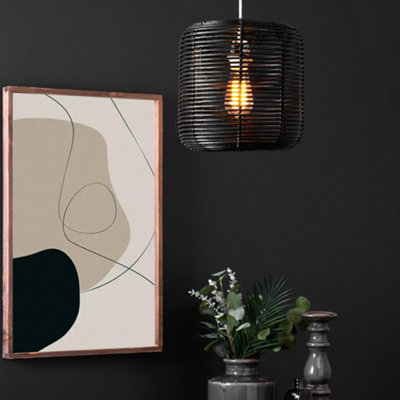 Litecraft Rattan Easy Fit Black Drum Ceiling Light Shade from B&Q