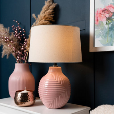 Litecraft Ceramic Rustic Embossed Table Lamp Pink