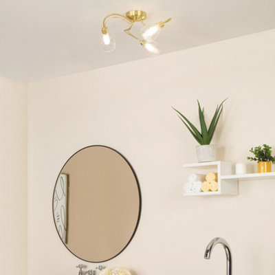 Litecraft Cora Satin Brass 3 Arm Tangle Bathroom Flush Ceiling Light from B&Q