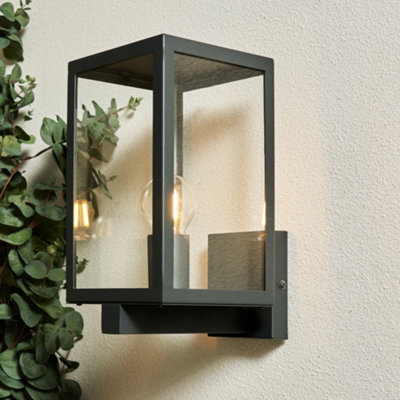 Litecraft Cetus Black Glass Panel Outdoor Wall Light from B&Q