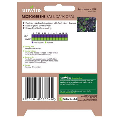 Unwins Vegetable Seeds Microgreens Basil Dark Opal Seeds from B&Q