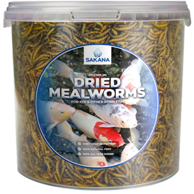 Gardeners Dream Sakana 10L High Energy Dried Mealworms Premium Balanced Protein-Rich Fish Food Feed Tub from B&Q