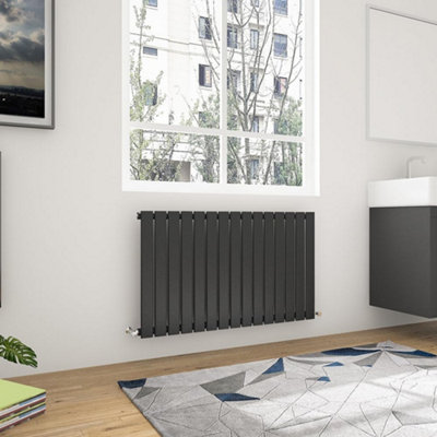 Maerts-E Black Horizontal Single Pannel Radiator (H)600mm (W)884mm 2102 Btu Steel For Central Heating System from B&Q