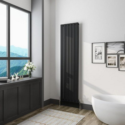 Maerts-E Black Vertical Radiator Single Flat Pannel (H)1600mm (W)408mm 2470 Btu Steel For Central Heating System from B&Q