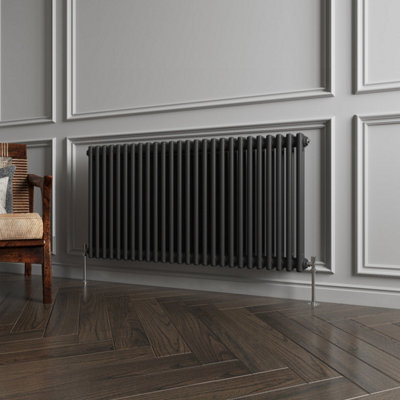 B&Q -  Horizontal Traditional 2 Column Radiator Black (H)600mm (W)1190mm 5425 Btu Cast Iron Style Radiator Central Heating