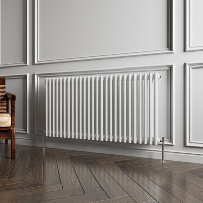 B&Q -  Horizontal Traditional 2 Column Radiator White (H)600mm (W)1190mm 5425 Btu Cast Iron Style Radiator Central Heating
