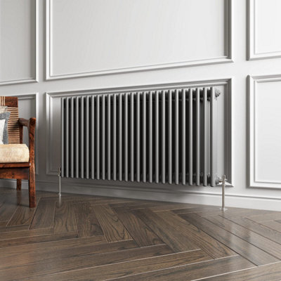 B&Q -  Horizontal Traditional 3 Column Radiator Anthracite (H)600mm (W)1190mm 7730 Btu Cast Iron Style Radiator Central Heating