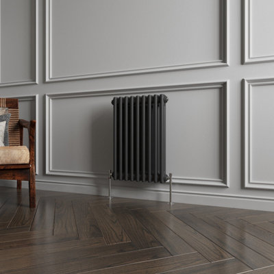 B&Q -  Horizontal Traditional 2 Column Radiator Black (H)600mm (W)425mm 1889 Btu Cast Iron Style Radiator Central Heating