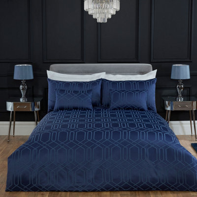 Julian Charles Home Unisex Navy Hamilton Luxury Jacquard Duvet Set | Size: Double - Image 3