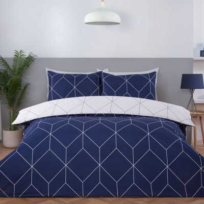 Julian Charles Home Zen Navy Geometric Polyester Duvet Set from B&Q