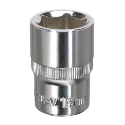 Sealey Walldrive Chrome Vanadium Steel Socket 18mm 1/2" Square Drive Sp1218