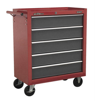 B&Q Sealey Rollcab 5 Drawer With Ball-Bearing Slides - Ap22505bb Red/Grey