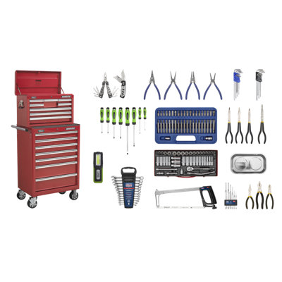Sealey 146 Pcs 15 Drawer Topchest & Rollcab Tool Kit GarageRed Apcombobbtk57 from B&Q