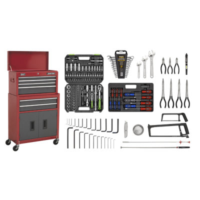Sealey 128 Pcs 6 Drawers Top Chest & Roller Cab Tool Kit Red/black Ap2200Bbcombo from B&Q