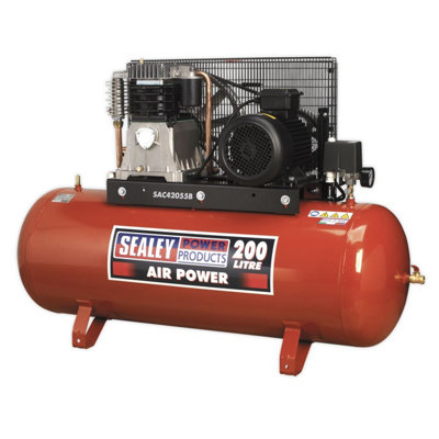 Sealey Air Compressor 200L Belt Drive 5.5Hp 3Ph 2-Stage With Cast Cylinders Sac42055B from B&Q