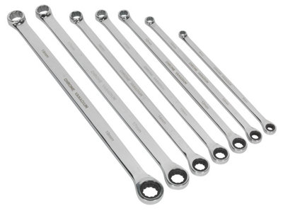  - Sealey Premier Extra-Long Double Ring Ratchet/fixed Spanner Set 7Pc Ak6319
