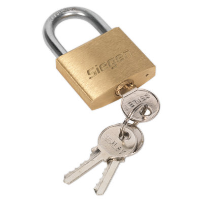 Sealey 40mm Brass Body Padlock With Brass Cylinder & Three Keys Lock Set S0987 from B&Q