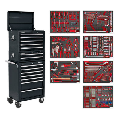 B&Q -  Tool Chest 14-Drawer Ball Bearing Slide Black 446 Pcs Tool Kit Tbtpcombo2