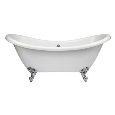 Homestylestore White 1750 X 730mm Bathroom Double Ended Freestanding Slipper Bath With Chrome Ball And Claw Feet from B&Q
