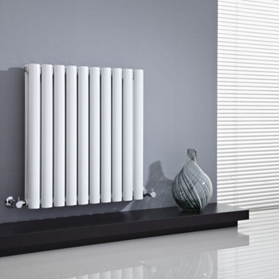 B&Q -  White Horizontal Double Oval Panel Designer Radiator 635mm X 590mm