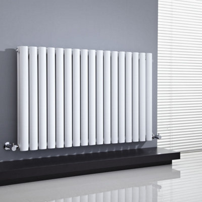 B&Q -  White Double Oval Panel Horizontal Designer Radiator 635mm X 1000mm