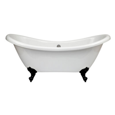 Homestylestore White 1750 X 730mm Bathroom Double Ended Freestanding Slipper Bath With Black Ball And Claw Feet from B&Q