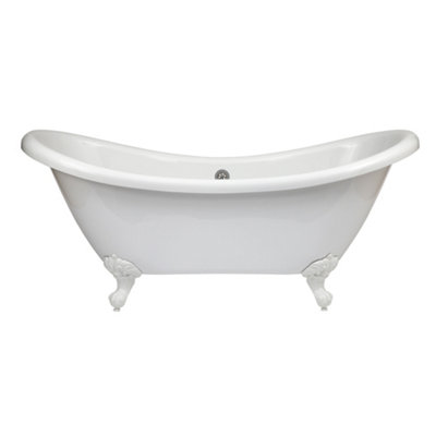Homestylestore White 1750 X 730mm Bathroom Double Ended Freestanding Slipper Bath With White Ball And Claw Feet from B&Q