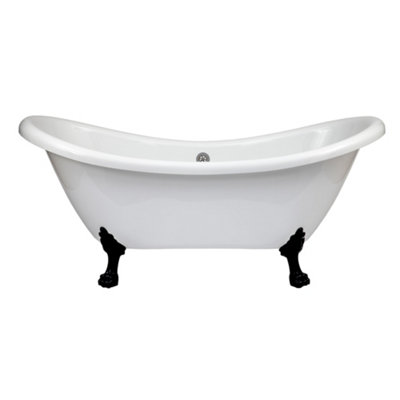 Homestylestore White 1750 X 730mm Bathroom Double Ended Freestanding Slipper Bath With Black Claw Feet from B&Q