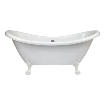 Homestylestore White 1750 X 730mm Bathroom Double Ended Freestanding Slipper Bath With White Claw Feet from B&Q