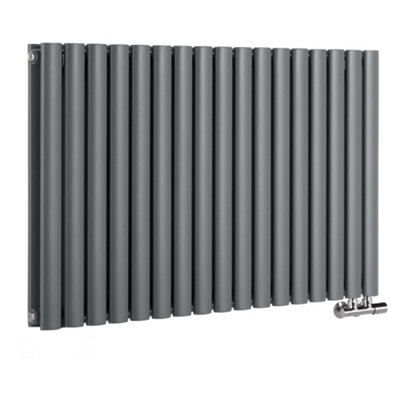 B&Q -  Anthracite Horizontal Double Oval Panel Designer Radiator 635mm X 1000mm