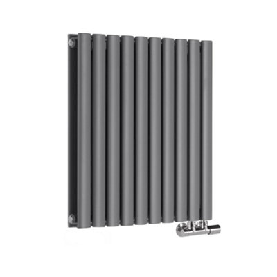 B&Q -  Anthracite Horizontal Double Oval Panel Designer Radiator 635mm X 590mm