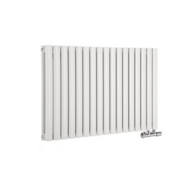 B&Q -  White Horizontal Double Oval Panel Designer Radiator 635mm X 1000mm
