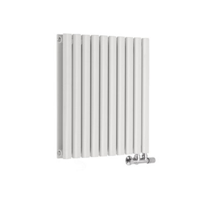 B&Q -  White Double Oval Panel Horizontal Designer Radiator 635mm X 590mm