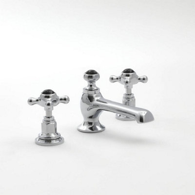 Homestylestore Chrome And Black 3 Tap Hole Bathroom Basin Mixer Tap With Crosshead Handles from B&Q