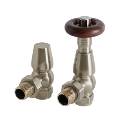 Homestylestore Satin Nickel Angled Heated Towel Rail Radiator Thermostatic Valves from B&Q