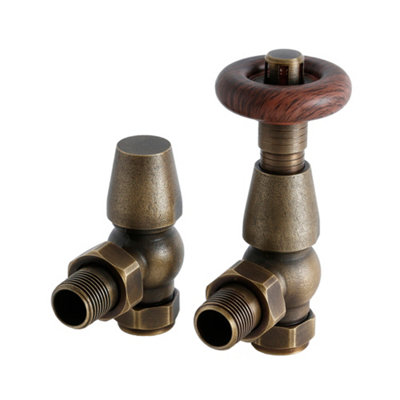 Homestylestore Brass Angled Heated Towel Rail Radiator Thermostatic Valves from B&Q