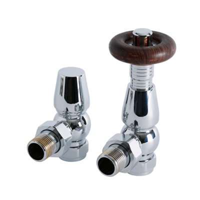Homestylestore Chrome Angled Heated Towel Rail Radiator Thermostatic Valves from B&Q