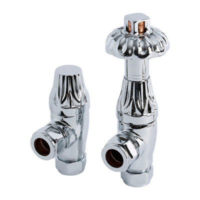 Homestylestore Chrome Antique Style Angled Heated Towel Rail Radiator Thermostatic Valves from B&Q