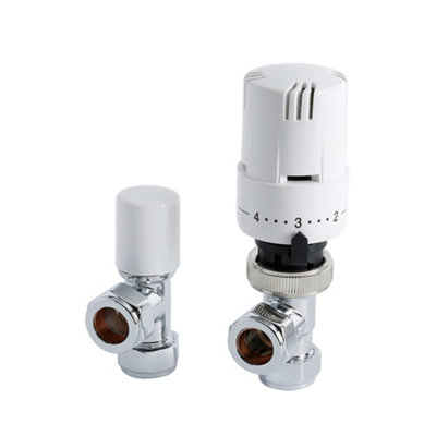 Homestylestore Chrome & White Angled Thermostatic Radiator Valves from B&Q