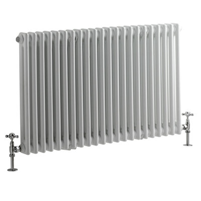 B&Q -  White Horizontal Cast Iron Style Double Column Radiator 600mm X 1010mm