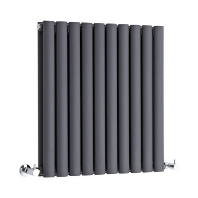 B&Q -  Anthracite Double Oval Panel Horizontal Designer Radiator 635mm X 590mm