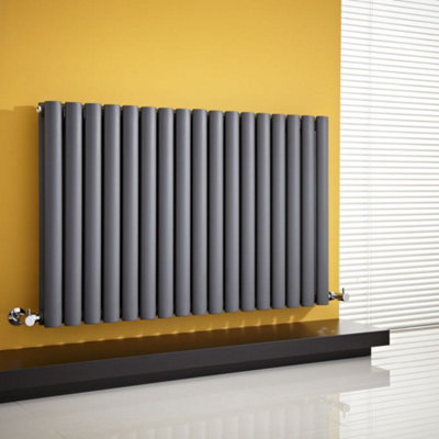 B&Q -  Anthracite Double Oval Panel Horizontal Designer Radiator 635mm X 1000mm