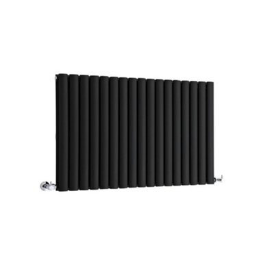B&Q -  Black Horizontal Double Oval Panel Designer Radiator 635mm X 1000mm
