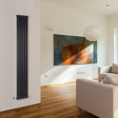 Homestylestore Black Cast Iron Style Double Column Vertical Radiator 1800mm X 290mm from B&Q