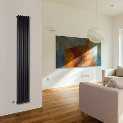 Homestylestore Black Cast Iron Style Triple Column Vertical Radiator 1800mm X 290mm from B&Q