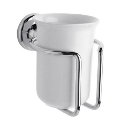 Homestylestore Wall Mounted Ceramic Toothbrush Tumbler And Chrome Holder from B&Q