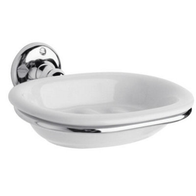 Homestylestore Chrome Wall Mounted White Ceramic Soap Dish And Holder from B&Q