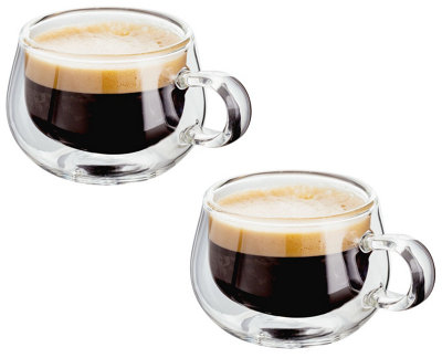 B&Q -  Jdg25 Double Walled Glass Small Coffee Cups With HandleSet Of 2
