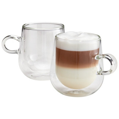 B&Q -  Duo Set Of 2 Double Walled Glass Coffee Cups 325MlClear